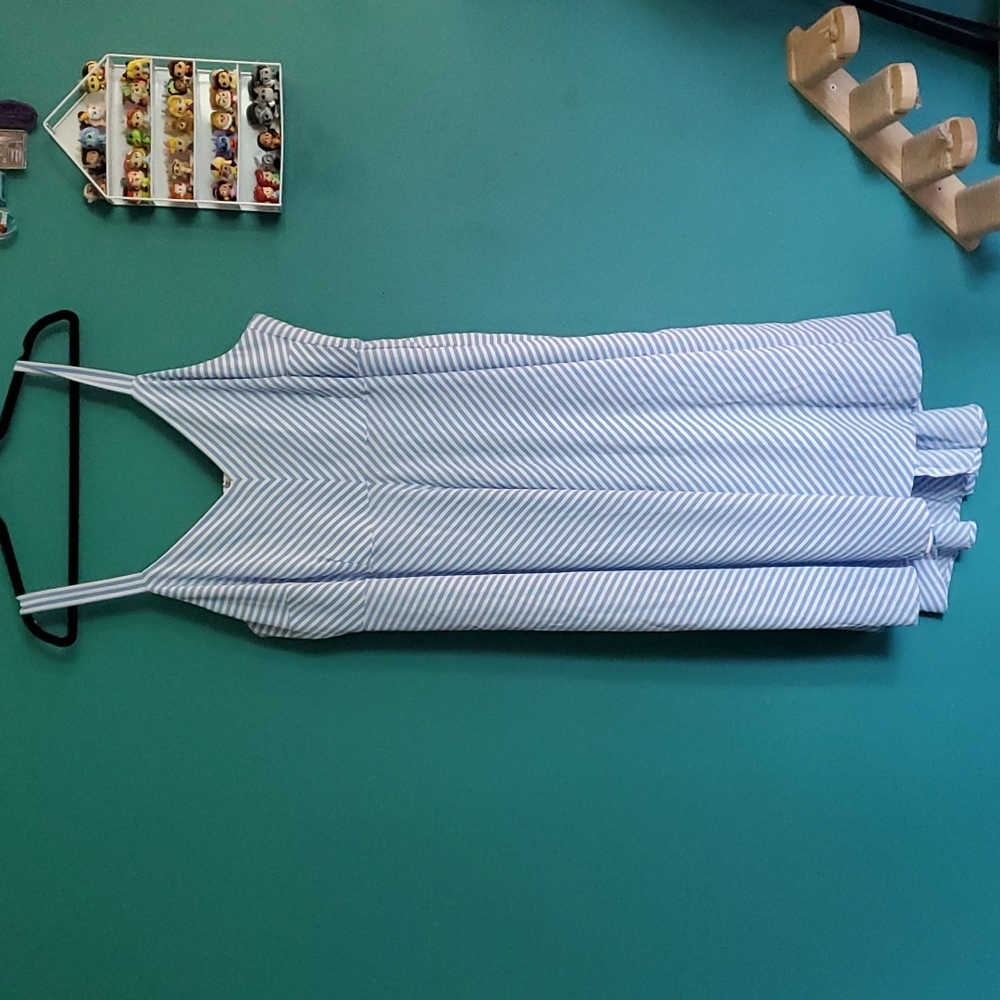 Blue and white striped dress